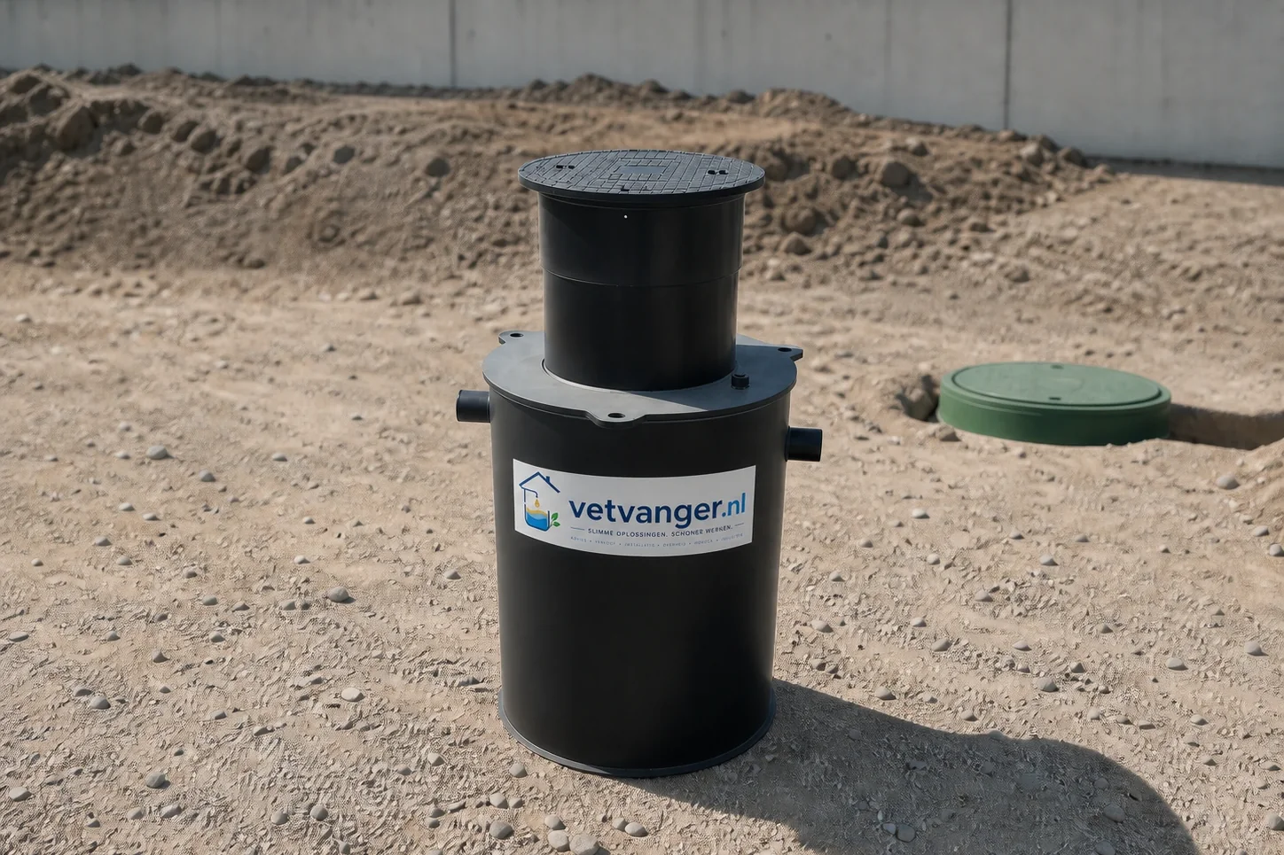 Ronde HDPE vetafscheider met opzetstuk en gietijzeren deksel