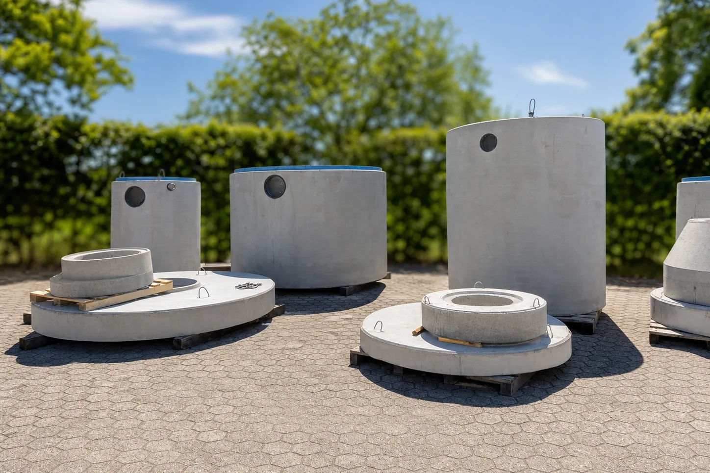 Betonnen vetafscheiders in verschillende maten met bijbehorende afdekplaten